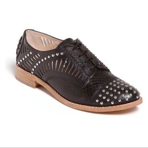 SAM EDELMAN Jayden Oxford Black Silver Studded Shoes Laser Cut Women’s Size 6.5